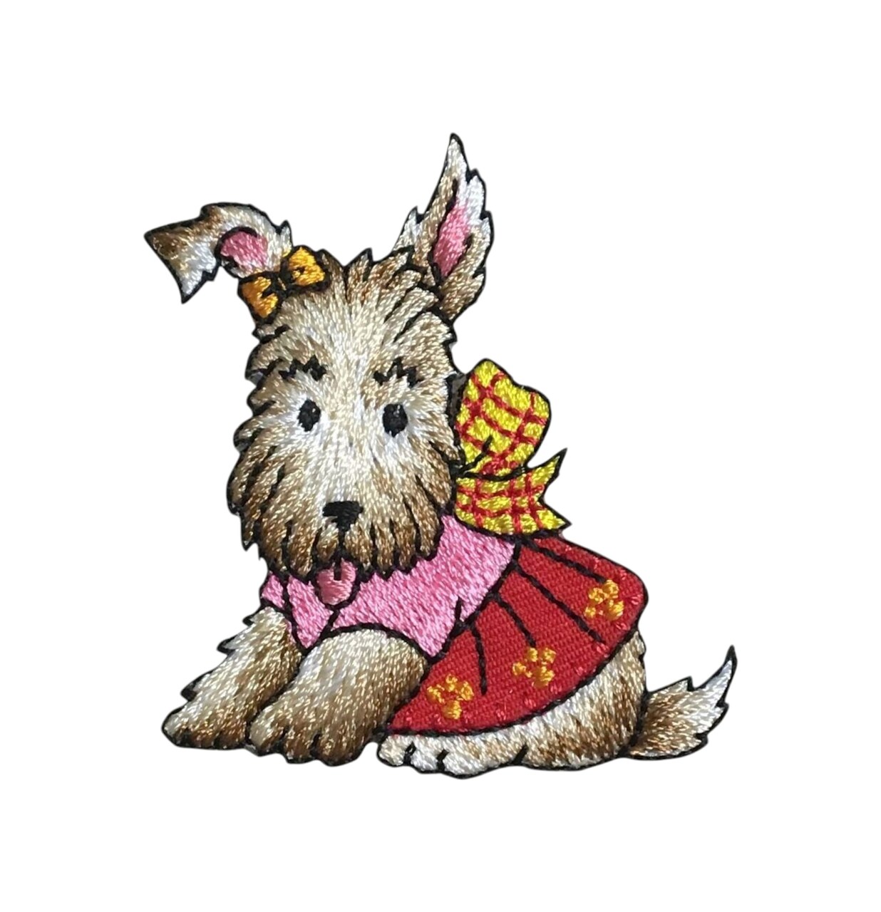 Terrier Dog, Wearing Dress, Pets, Animals, Embroidered, Iron on Patch